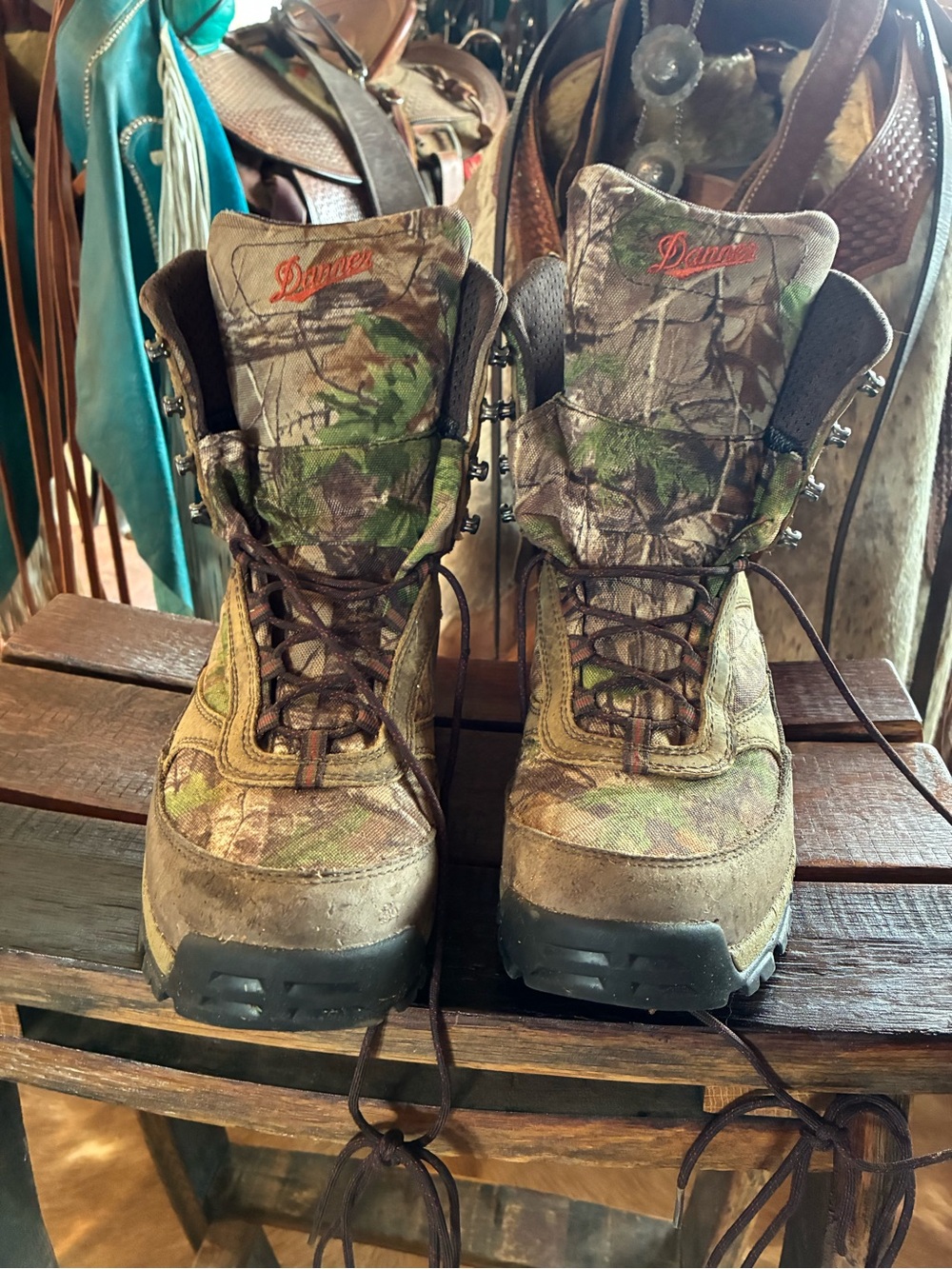 Danner Camo Lace-Up Hunting Boots in Brown and Green